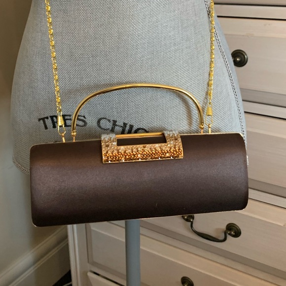 Sarina Brown Satin Clutch - Picture 1 of 10